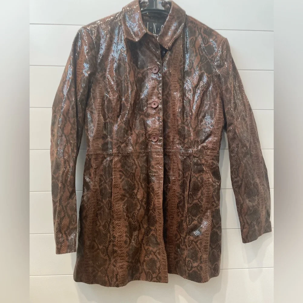 Brown Snake Print Leather 3/4 Coat size medium - Picture 1 of 11